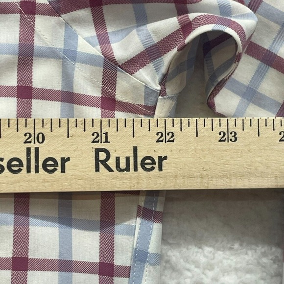 Untuckit Shirt Mens Large Red Blue Plaid Button Down Cantabera WF Slim Casual - Picture 6 of 10